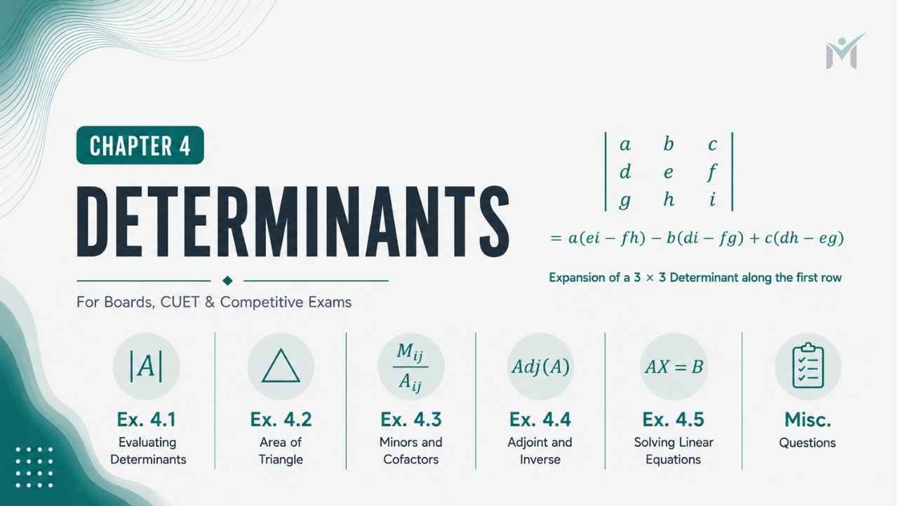 Determinants chapter banner showing expansion of a three by three determinant